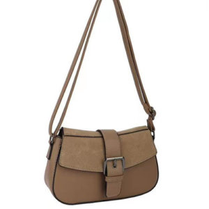 Sac bandoulière en cuir et suédine beige